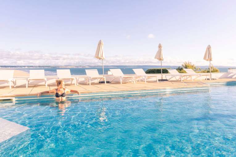 Woman in the outdoor pool