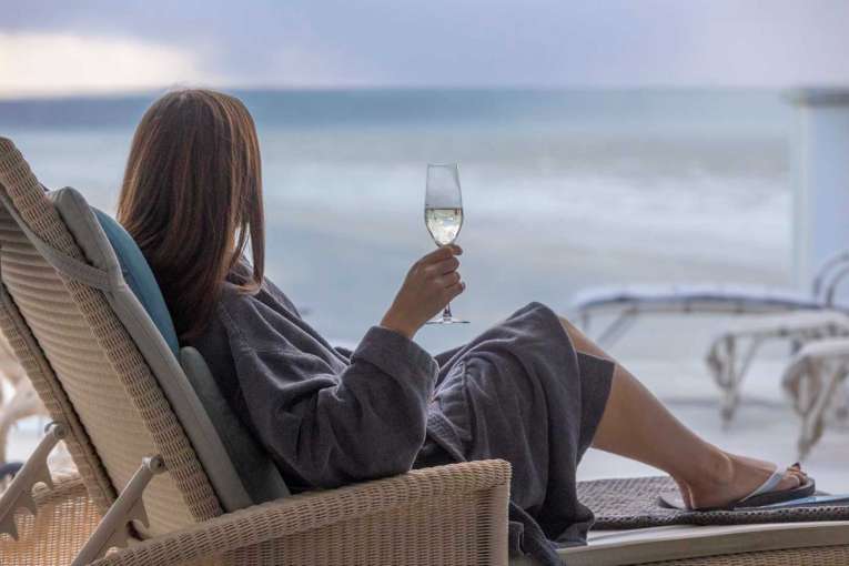 Woman in rooftop relaxation room