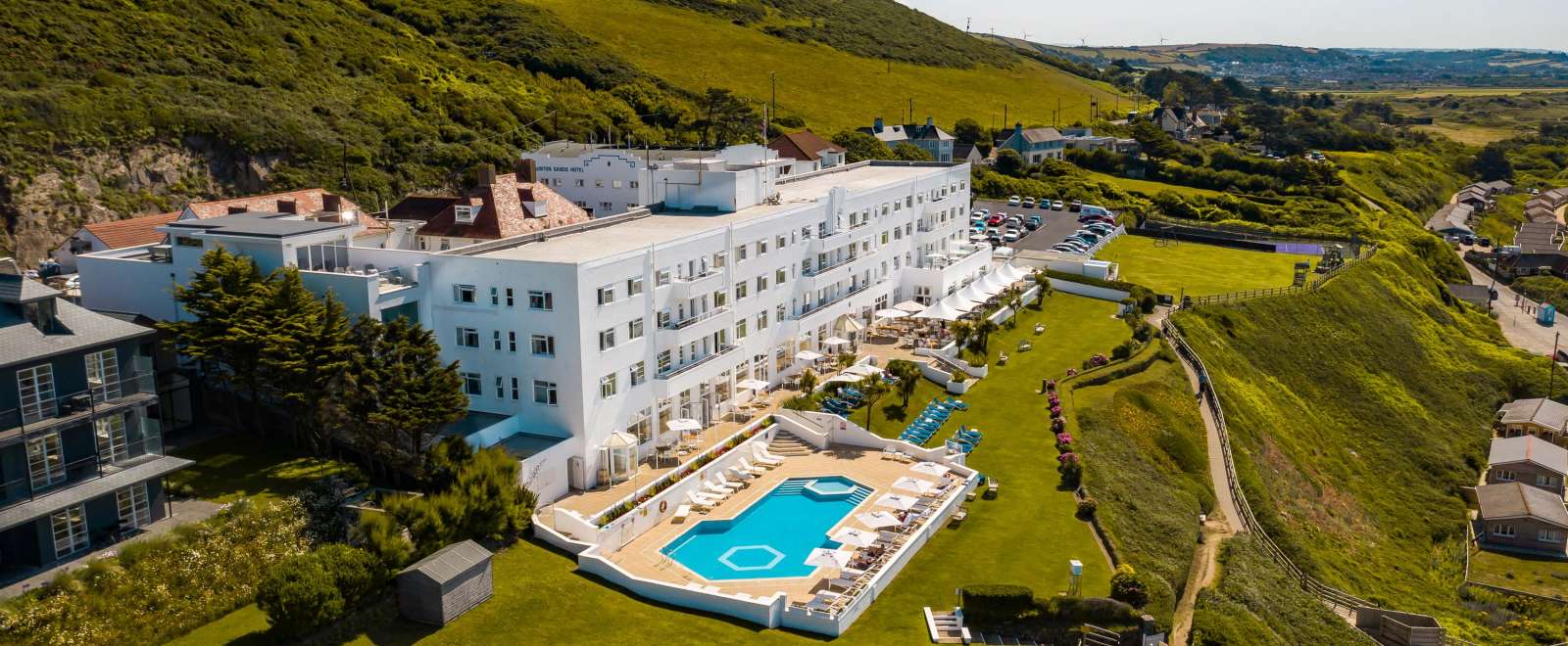 Saunton Sands Hotel Aerial View with Outdoor Pool